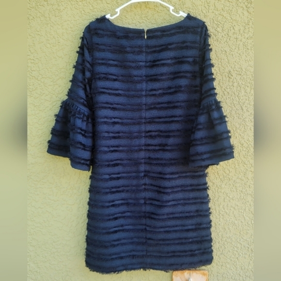 Club Monaco Alannah Dress Fringe Stripes Navy Blue 3/4 Bell Sleeves - Picture 4 of 11